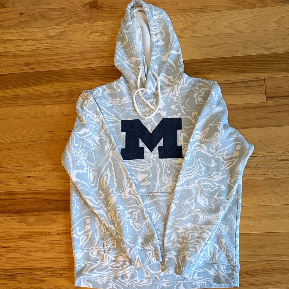 University of Michigan Champion White and Navy Patterned Hoodie